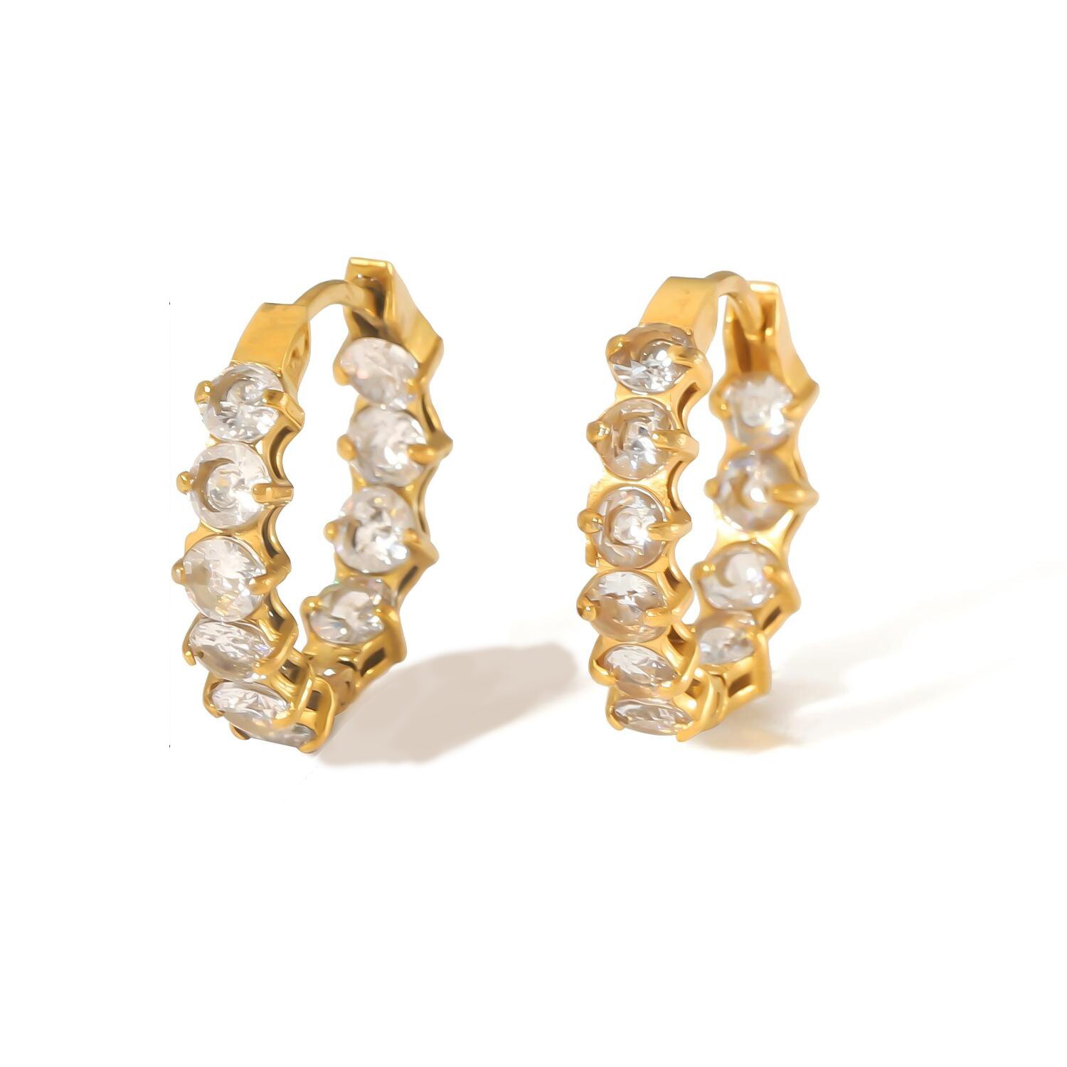 1 paire de boucles d'oreilles géométriques classiques en acier inoxydable plaqué or 18 carats avec strass pour femmes h5 